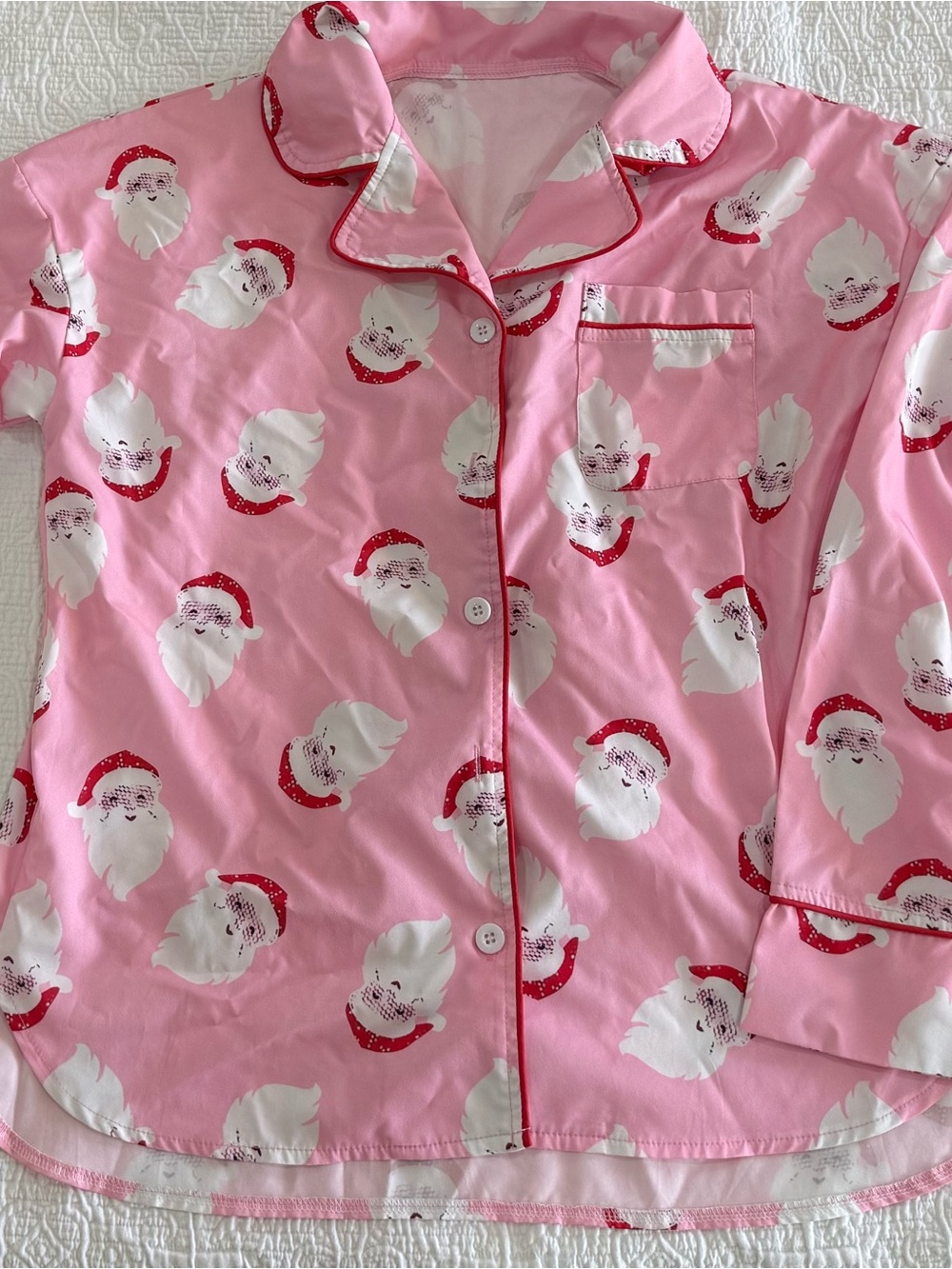 Red Dress Boutique Pink Santa Print Button-Front Pajama Top